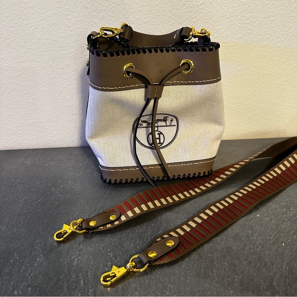 Elegant Brown and Cream Bucket Bag